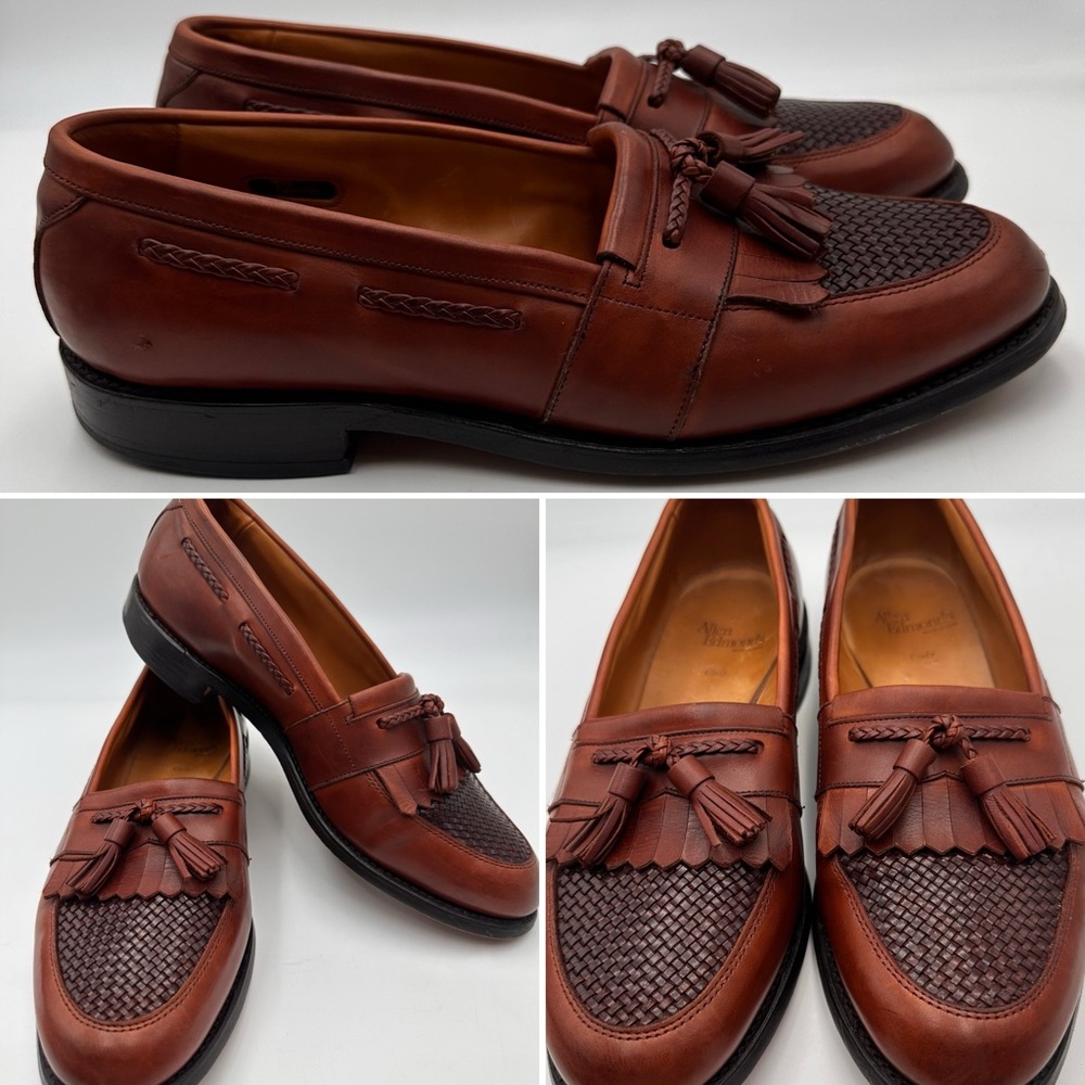 ALLEN EDMONDS CODY MENS LOAFERS SZ 10 D CHILI WOVEN TASSEL LEATHER KILTIE SHOES
